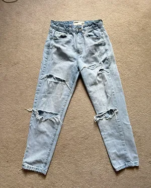 High Waisted Distressed Mom Jeans thumbnail 1