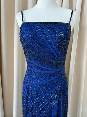 Mia Bella Silk Beaded Y2K Royal Blue Evening Gown Dress Size S thumbnail 2