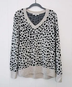 Loft Cream & Black Animal Print Wool Blend Sweater M thumbnail 1