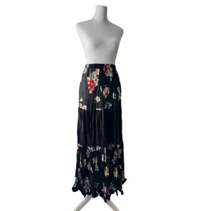 Vintage ‘90s Delah McKay Black Floral Print Semi-Sheer Tiered A-Line Maxi Skirt thumbnail 5