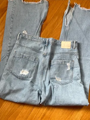 Zara 100% cotton wide leg raw split hem jeans thumbnail 4