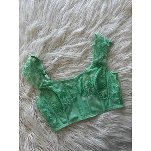 Victoria’s Secret Boho Floral Embroidery Cap Sleeve Corset Top Clueless Green M thumbnail 4