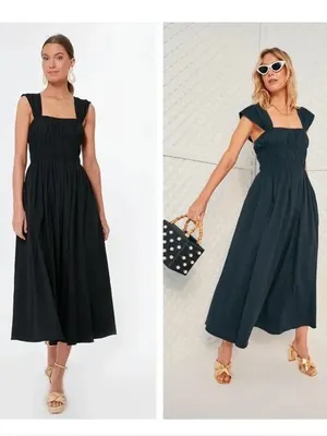 Pomander Place Tuckernuck Noah Smocked Midi Long Dress in Black Size Small thumbnail 2