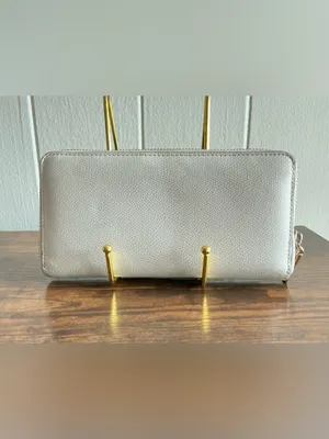 Rare two-tone Coach accordion zip around chalk white navy blue Leather Wallet thumbnail 4