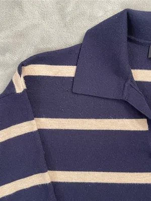 TRUTH Navy and Cream Striped Knit Polo Sweater XL preppy classic nautical fall thumbnail 7