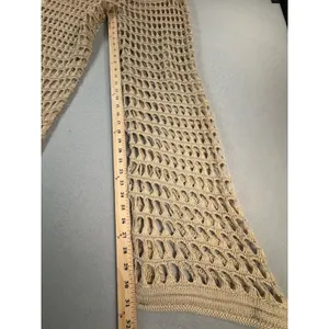 Boho Beach Beige Tan Crochet Knit Wide Leg Pants with Liner Shorts Small thumbnail 7