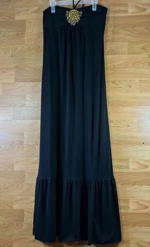 Eyelash Couture Size Large Black Maxi Dress with Tie Neck thumbnail 1
