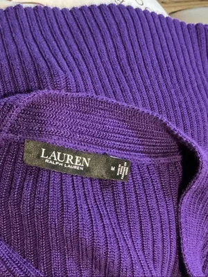 Lauren Ralph Lauren Deep Purple Cable V-Neck Sweater thumbnail 3