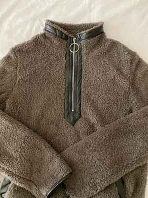 SheIn Brown Teddy Pullover With Black Pleather Lining thumbnail 2