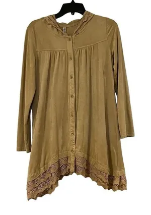 Monoreno Boho Hooded Ruffle & Crochet Dress Size Small thumbnail 1