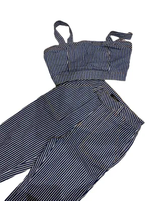 Forever 21 Striped Denim Crop Top and Wide Leg Jean 2 Piece Set Size Small thumbnail 5