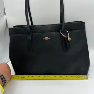 Coach Pebbled Leather Tote Bag Top Handle Black Gold Heart Charm Black Lining‎ thumbnail 4