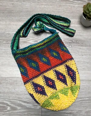 handmade knit crochet hippie boho crossbody bag thumbnail 1