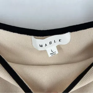 Mable Cream Skirt Black Trim‎ Stretch Ribbed Knit Mini High Rise Size L thumbnail 2