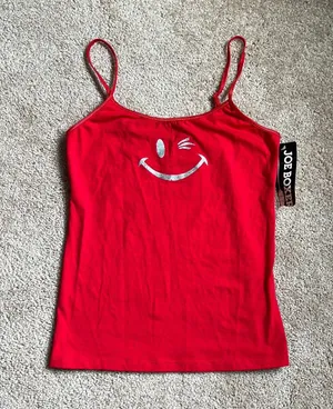Joe Boxer NWT Vintage Red Knit Winky Smiley Face Sleep Tank. Size Small thumbnail 1