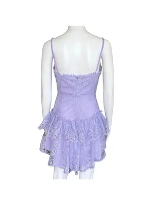 Angel Biba Sleeveless Tiered Shimmer Lace Floral Mini Dress Lavender Purple Size thumbnail 7