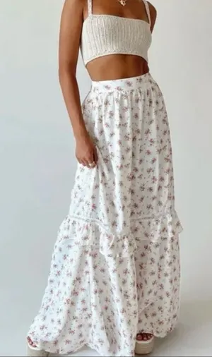 Princess Polly Fowler Maxi Skirt 8 White Floral Tiered Coquette Cottage Boho thumbnail 1