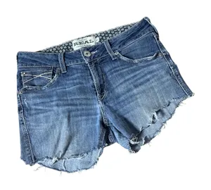 Ariat REAL Denim‎ Shorts Womens 29 Raw Hem Embroidered Western Cutoffs thumbnail 1