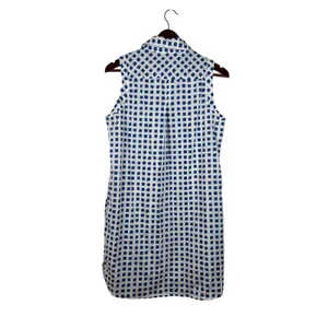 Vineyard Vines Shirt Dress 8 Blue White Block Print Sleeveless Made in Italy thumbnail 6