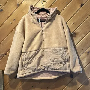 Fabletics Lotta Sherpa Half Zip Hooded Sweatshirt Jacket in peach tan thumbnail 6