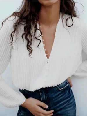 ZARA | Limited Edition Pearl Embellished Cropped Blouse, XS thumbnail 1