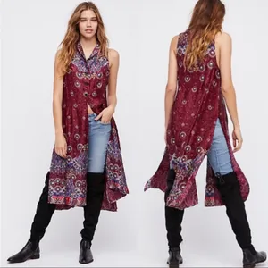 Free people‎ come see about me longline vest duster paisley print sz M thumbnail 2