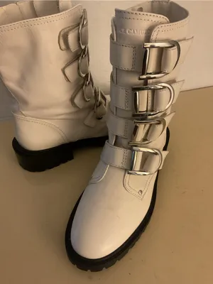 Vince Camuto women White Leather Buckle Strap Combat Boots US 7 thumbnail 3