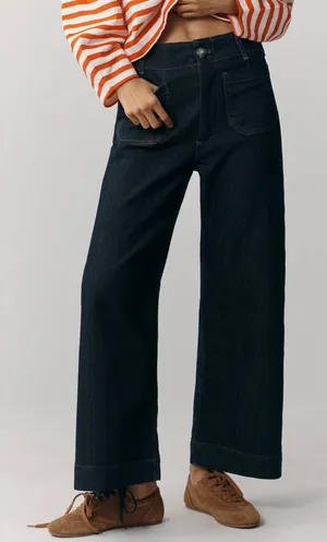 Maeve Colette High-Rise Wide-Leg Cropped Jeans Dark Denim Size 29 thumbnail 1