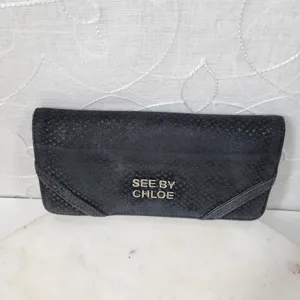 See By Chloe Checkbook Wallet 7.25" Black Soft Embossed Leather Bi-Fold Clutch thumbnail 2