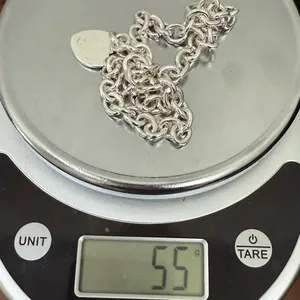 Unsigned Silver-tone Chunky Chain Heart Pendant “G” Stamped 16” Necklace 55g. thumbnail 7
