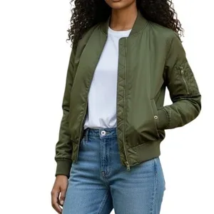 Joujou Bomber Jacket‎ Women Large Olive Green Faux Fur Lined Full Zip Utility thumbnail 2