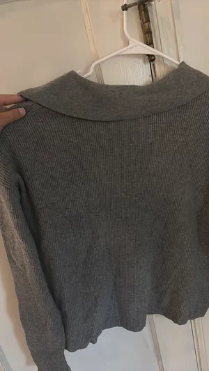 Target V-Neck Sweater Grey Ribbed thumbnail 2