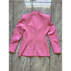 Zara Pink Open Front Tailored Blazer Jacket Womens Medium Collarless Hook Eye thumbnail 9