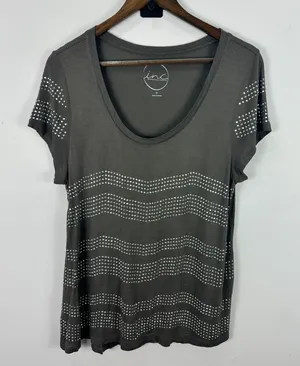 INC Studded Top XL Gray Scoop Neck Tee Indie Sleaze Glam Rock Festival Y2K‎ thumbnail 1