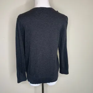 LOFT Gray Cardigan Rhinestone Trim Sz Medium thumbnail 2