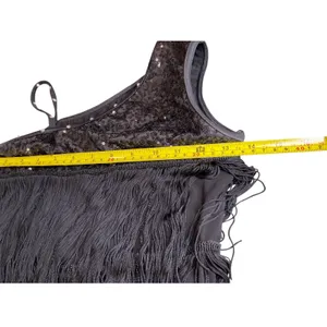 Balera Sequin Fringe One Shoulder Dress‎ Black Sleeveless Flapper Costume thumbnail 7