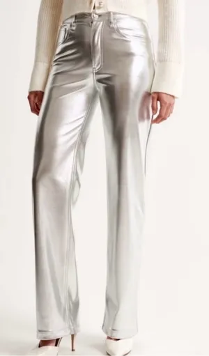 Abercrombie & Fitch LONG The ‘90s Relaxed High Rise Pant Silver Metallic thumbnail 1
