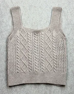 Cotton Emporium Sweater Vest Womens S Cable Knit Tan Preppy Coquette Academia thumbnail 1