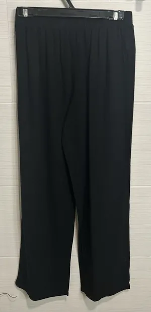Black Linen Blend Pull On Elastic Waist Wide Leg Pant M, Shein Classic EzWear thumbnail 1