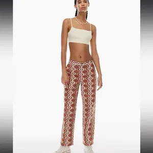 Aritzia Sun-deh Jaden 70's Vector Blue Geo Floral Twill Cotton Pant‎ wide leg 12 thumbnail 3