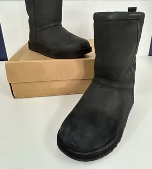 UGG Women's Classic Black Short Leather Waterproof Boots Size 9 thumbnail 1