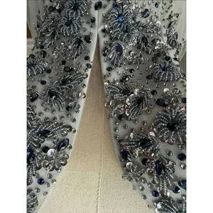 Dave & Johnny Grey Navy Blue Beaded Prom Dress Formal Ball Gown $438 0 thumbnail 5