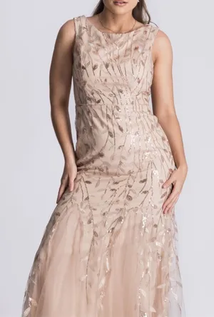 HY Formal Gown with Sequin/Embroidered Leaf Pattern & Tulle Trumpet Hem 12 NWT thumbnail 1
