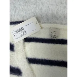 A New Day Womens 1X Navy White Striped Fuzzy Knit Cardigan Gold Buttons NEW thumbnail 4