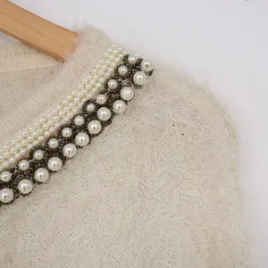 Black Rivet Sweater Womens XL Cream Eyelash Knit Pearl Beaded Neckline Good thumbnail 5