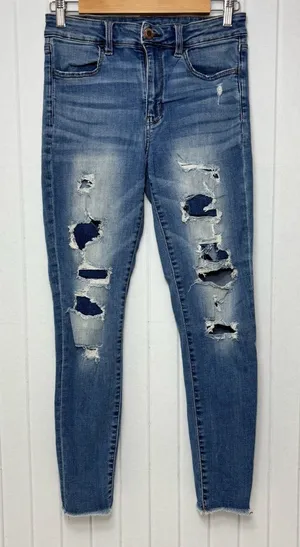 American Eagle‎ Outfitters Ripped Blue Skinny Jeans size 8 Regular thumbnail 1