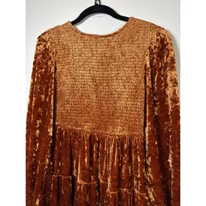 Flying Tomato Mini Dress Copper Crushed Velvet Smocked Fall Holiday Size M thumbnail 2