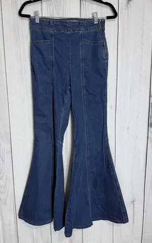 We The Free People Blue Jeans Sz 27x29 Flare Leg Bell Bottom Side Zip High Rise thumbnail 1