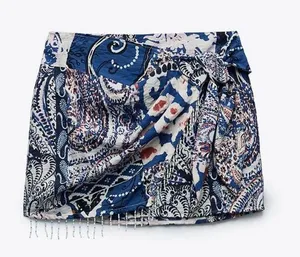 Zara beaded printed wrap skirt blue thumbnail 1