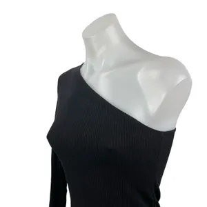 Reformation Stewart Womens Black Ribbed Knit One Shoulder Sculpt Crop Top Size S thumbnail 2